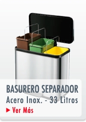 BASURERO RECICLAJE TRIPLE RECIPIENTE PEDAL ACERO INOX. 33 LTS. METAL - HAILO CHILE